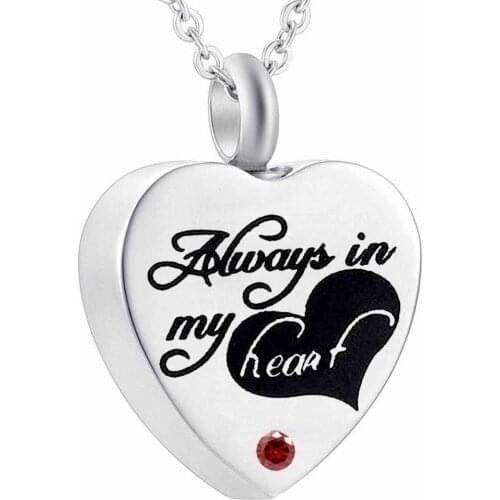 Cremation Jewelry Birthstone Always in My Heart Memorial Urn Necklace Ashes Keepsake Pendant