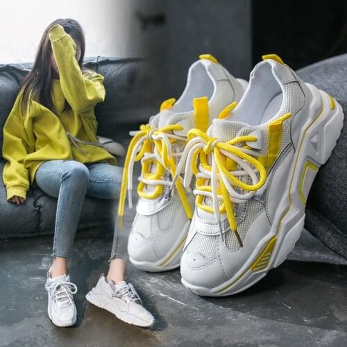 Casual sports fashion trend lace-up women shoes female mesh Sneakers Breathable Height Increasing Lady running Shoes Size 35-39