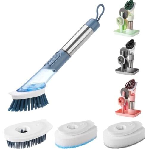 Kitchen Brush Washing Up Brush with Handle 4 Replacement Stiff Brushes Stand Deeply Cleaning Brushes for Pans Pots Kitchen Sink