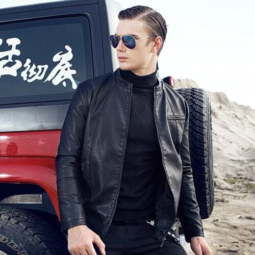 New Mens Leather Jackets Leather Jacket Men Motorcycle Solid Slim Stand Collar Zipper Fashion Coat Mens Coats Autumn Spring 2