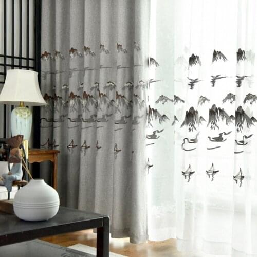 Pastoral Landscape Embroidery Linen Curtains for Living Room Tulle Window Chinese Style Curtain for Kitchen Fabric Bedroom
