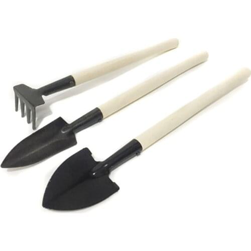 Mini Garden Tools Shovel Rake Spade Wooden Handle Metal Head Tool 3Pcs/Set