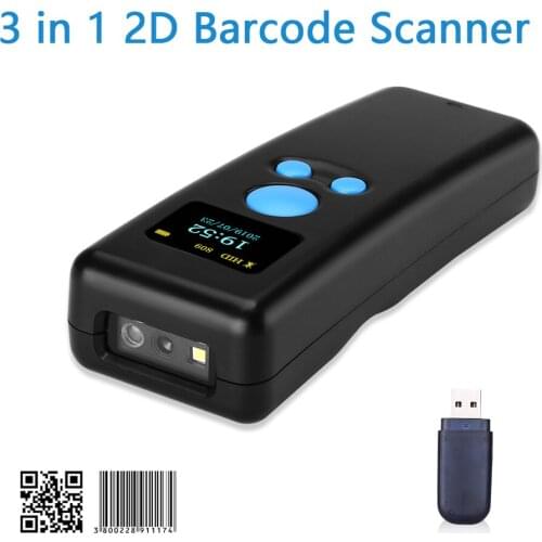 Mini 2D QR 2.4G Barcode Scanner Bluetooth Pocket Warehouse Retail Logistics Barcode Scanner Wireless Reader with Screen