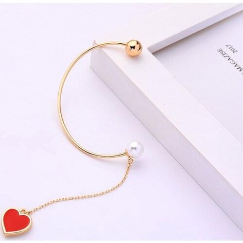 Minimalist Enamel Heart Drop Earrings for Women Gold Color Alloy Chain Simulated Pearl Dangle Earrings Statement Party Jewelry
