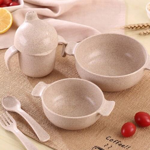 5pcs/set Baby Feeding Set with Bowl Plate Forks Spoon Cup Dinnerware Set PP Childrens Tableware BPA Free Eco Friendly