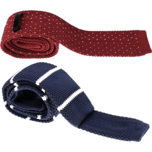 Pack of 2 Pieces Retro Men Wool Knitted Flat Woven Tie Red Blue Wedding Party Necktie
