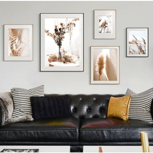 Nordic Wall Art Canvas Painting Beige Reed Dried Flower Plants Posters Prints Landscape Wall Pictures For Living Room Decoration
