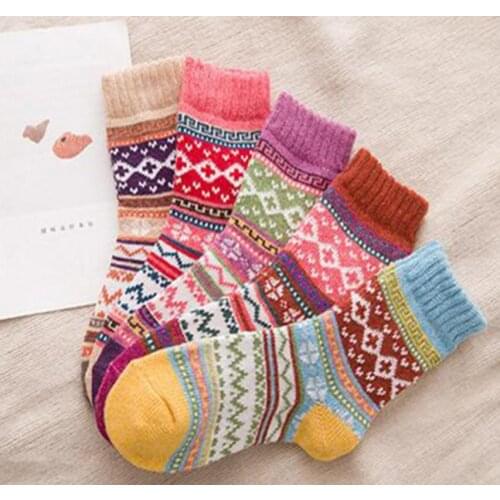 Socks womens tube socks thickened warm cross flower ladies rabbit fur socks winter outdoor socks Christmas ladies socks