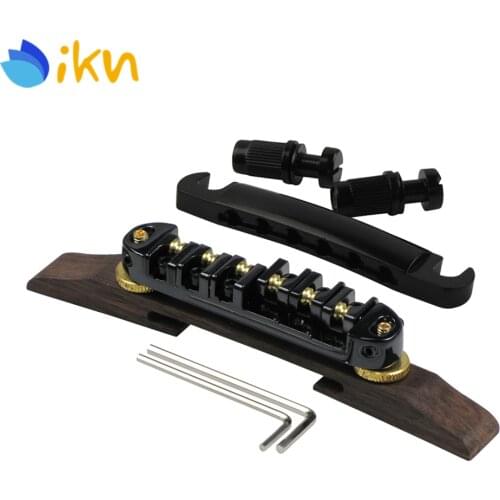 New Set of Black Roller Saddles Guitar Bridge Rosewood Base & Tailpiece For Archtop Jazz Guitar Parts Replacement