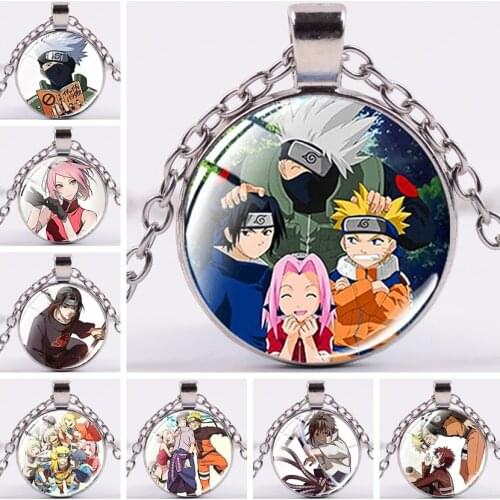 Naruto Time Gemstone Glass Pendant Necklace Cartoon Anime Character Cute Style Jewelry Chain Necklace Birthday Gift