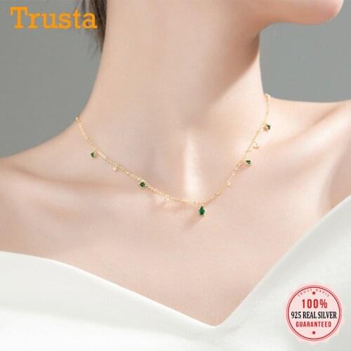 Trustdavis Real 925 Sterling Silver Sweet Square Green CZ Clavicle Necklace For Women Wedding Party Fine Jewelry Gift DA1602