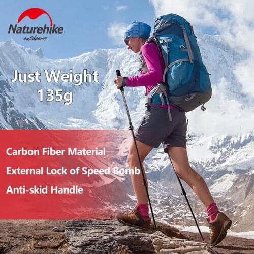Naturehike 1PCS Carbon Fiber Trekking Pole Folding 3 Section Ultralight Lighter Hiking Cane Walking Sticks Camping