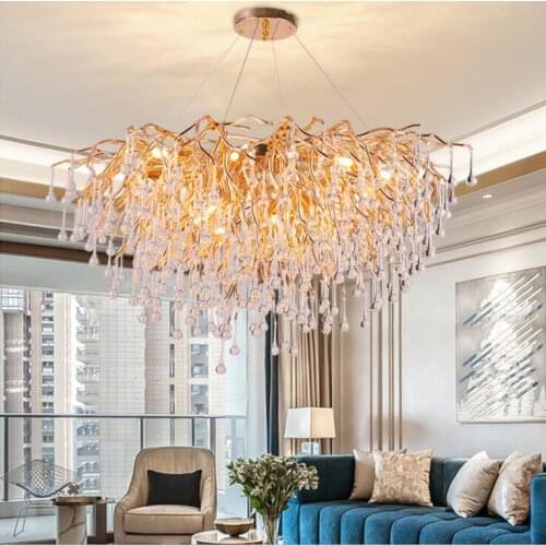 Post-modern Golden Glass Droplight Luxury Simple Aluminum Lighting Villa Restaurant Living Room Lamp Hotel Engineering Lamps