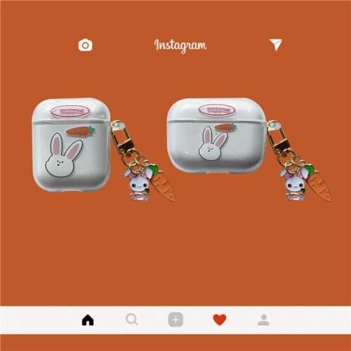 Korean Cute Cartoon Rabbit Transparent Earphone Case With Pendant For Apple Airpods 1 2 Pro Soft TPU Headphone Cover Accessories