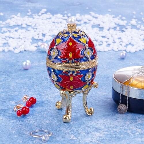 Egg Luxury Jewelry Box Easter Egg Bejeweled Trinket Metal Gift Storage Box Easter Christmas gift (Red)