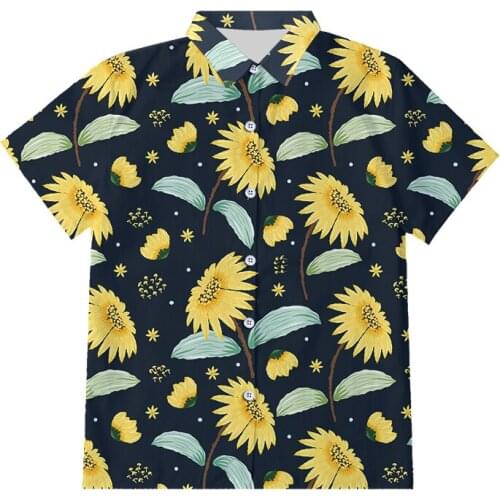 OGKB 3D Mens Shirts Summer 3D Sunflower Printed Short Sleeve Shirt Holiday Party Mens Clothing Harajuku Dropshipping Oversize
