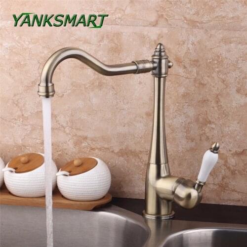 YANKSMART Retro Antique Brass 360 Swivel Faucet Hot & Cold Mixer Basin Sink Kitchen Taps