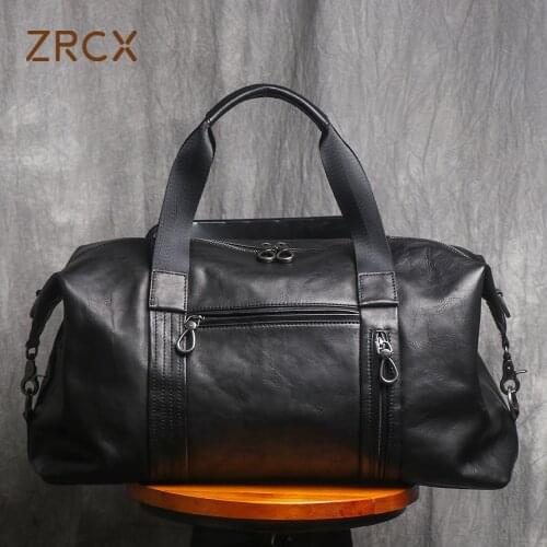 ZRCX Genuine Leather Handbag Mens Large-Capacity Travel Bag Cowhide Shoulder Diagonal Bag Light Business Travel Duffel Bag