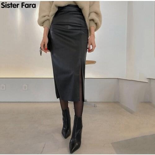 Sister Fara New Spring 2021 Solid Split Half Skirt Women High Waist Slim Pencil Skirt Office Lady All-match Straight Mid Skirts