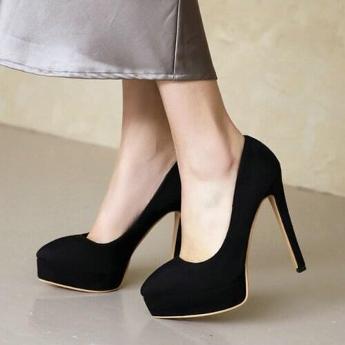 2021 Faux Suede Women High Heel Shoes Platform Thin High Heel Women Pumps Fashion Dress Shallow Women Lazy Shoes Black Apricot