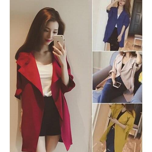 Winter Autumn Women UK Style Loose Lapel Trench Coat Long Three-quarter Sleeve Solid Large Cardigan 2020 Elegant Female outwear