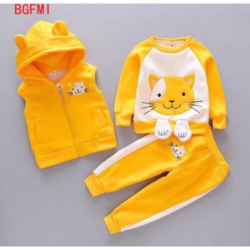 Winter Baby Girls Boy Clothing Set Kids Thick Warm Vest + Jacket + Pants 3 Pcs Set Plus Velvet Tracksuit Toddlers 1-4 Years Old