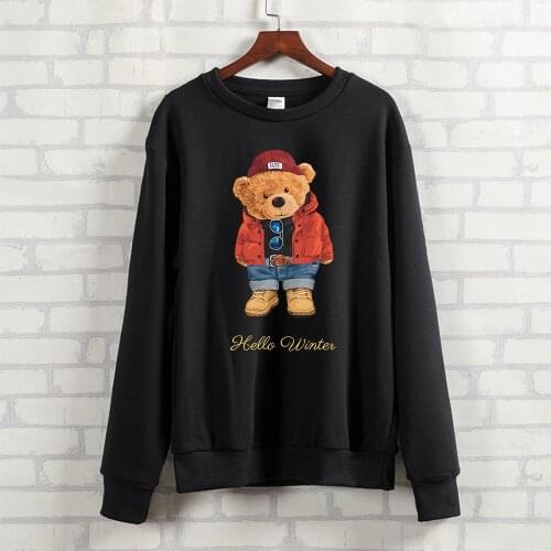 BLINGPAW Teddy Bear Hellow Winter Letter Printed Unisex Crewneck Sweatshirt Heavy Blend Crew Neck Long Sleeve Autumn Clothes