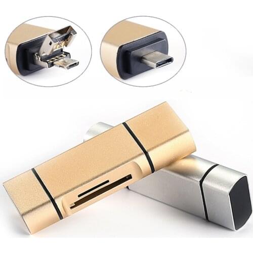 3 In 1 MicroSD SD TF USB2.0 MicroUSB Type-C OTG Universal Memory Card Reader Design for Ipad Android Phone PC Macbook