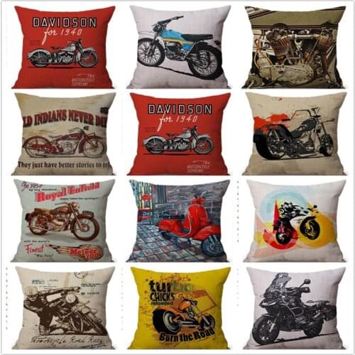 45x45 cm Square Vintage Classic Motorcycle Poster Sofa Cushion Cover Home Decor Retro Motorbike Throw Pillow Cover Free Shipping