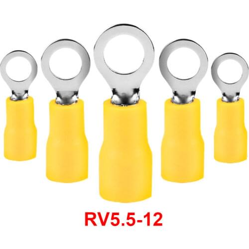 50/100PCS RV5.5-12 Yellow Ring 4-6MM Insulated Wire Connector Electrical Crimp Terminal Cable Wire 12-10AWG