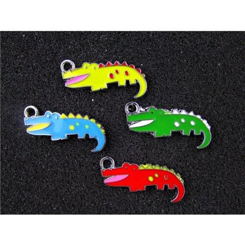 AE762 Mix Color 20Pcs Alloy Metal Enamel Crocodile Charms Pendant 33x13mm