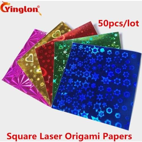 Free shipping 50pcs/lot shiny 5 colors square laser papers cranes origami child handmade scrapbooking decor DIY supplies