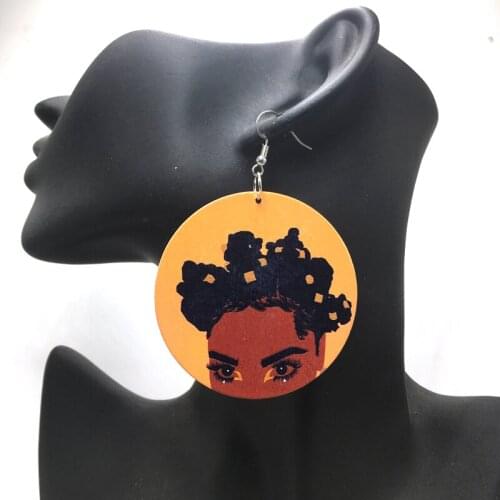 Free Shipping! African black woman wooden earrings