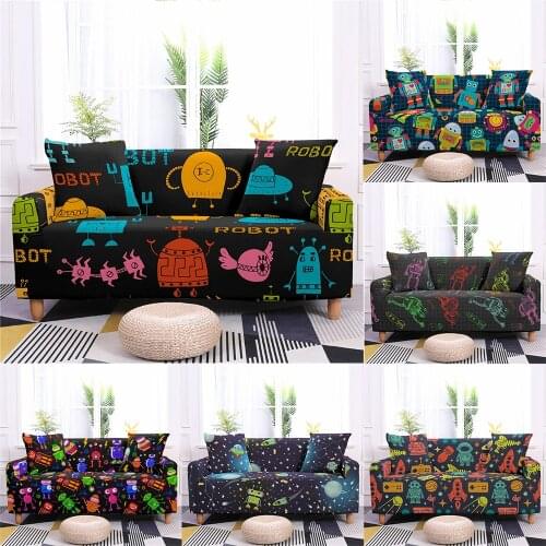 1/2/3/4Seater Robot Sofa Cover Cartoon Stretch Protective Slipcover For Living Room Furniture L Shape Corner Sofa Couch Armchair