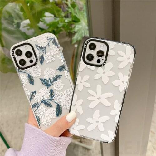 Cute White Flower Painting Phone Case For iPhone 11 Pro Max 7 8 plus Cartoon Soft Cover For iPhone 12 mini SE 2020 XS Max XR X