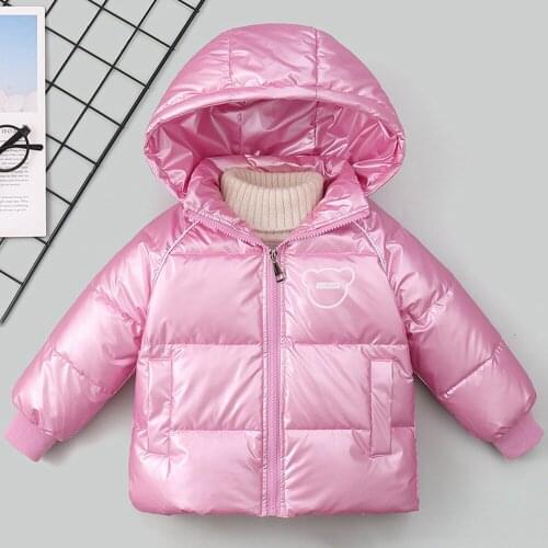 Cute Baby Girls Jacket Toddler Kids Cartoon Bear Bright Down Hoodied Coat Autumn Winter Infant Childrens Clothing For Boys Coat