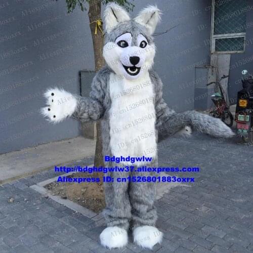 Long Fur Furry Grey Wolf Husky Dog Fursuit Mascot Costume Adult Cartoon Outfit Large Family Gathering Showtime Stage Props zx397