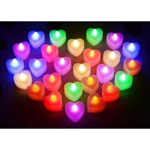Mycyk Heart-shaped electronic candles birthday and wedding love set picture candles led candle lights 24pcs Flashing Tea Lights