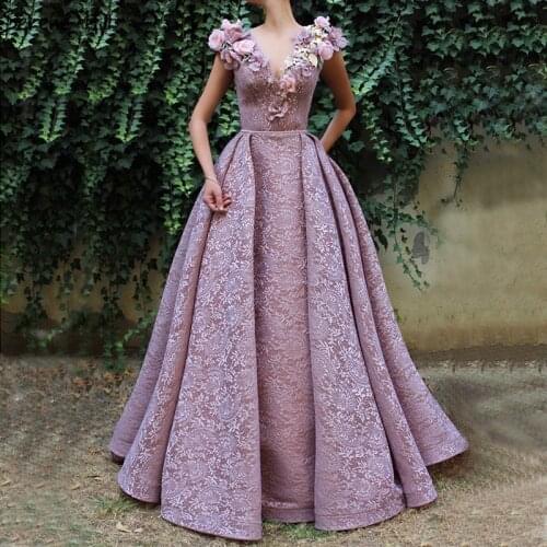 Purple V-Neck Handmade Flowers Lace Evening Dresses 2020 Sleeveless Mermaid Sexy Evening Gowns Serene Hill LA60764