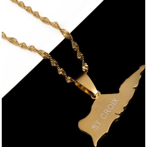 Stainless Steel Map of ST. Croix Pendants Necklace Gold Color Saint Croix Maps Jewelry