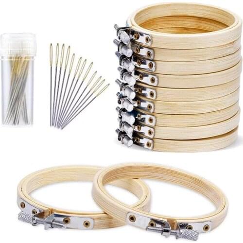 Nonvor 12 Pieces 3 Inch Round Embroidery Hoop Bamboo Circle Cross Stitch Hoop Ring with Embroidery Needle Large Eye Needles
