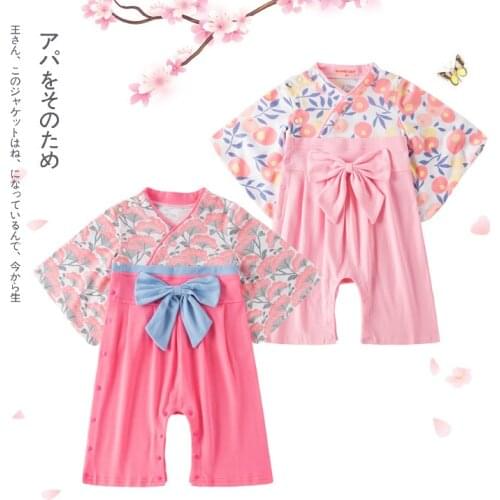 Baby Girl Kimono Kids Janpan Style Jumpsuit Baby Clothes Japanese Romper Print Kimono Floral Pink Bow Bbay Girl Fall Clothes