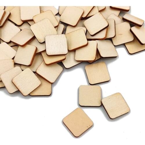 50pcs 20mm Unfinished Wood Square Blank Wooden Cutouts Natural Slices for Crafts DIY Art Ornaments Home Decoration