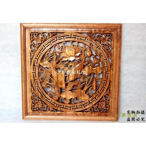 Dongyang woodcarving doors and Windows partition wall hanging Chinese antique wood square pendant 60cm May there be surpluses ev