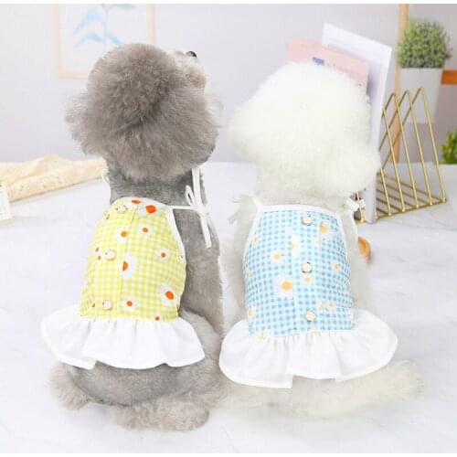Pet Dress For Dogs Summer Suspender Skirt Puppy Vest Clothes Cat Sun Dresses Small Daisy Print Costume Blue Yellow