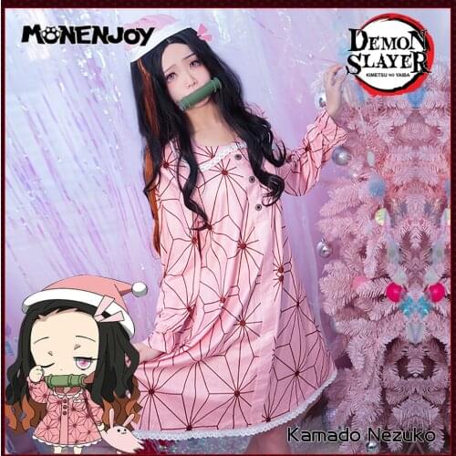 Monenjoy Demon Slayer Kamado Nezuko Cosplay Christmas Cos Night Dress Costume