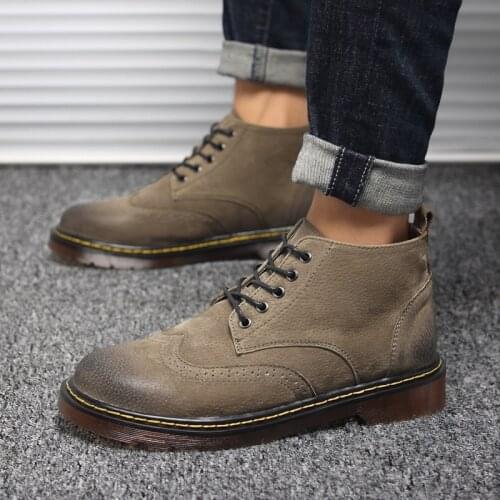 Mens Boots Fashion Casual Shoes Spring Autumn Lace-up Leather Shoes Flats Fashion Men Frock Shoe Martens Boot Plus Size 38-46