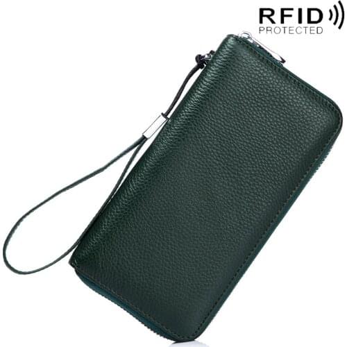 Top Upper Layer Cow Leather Men Women Long Style Clutches Handbag Large Capacity Versatile Mobile Phone RFID Card Holder Wallet