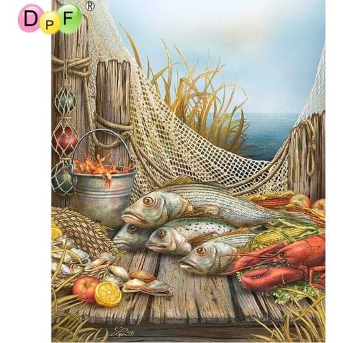 DPF Diy Diamond Embroidery harvest fish wall Diamond Painting Cross Stitch full Square diamond Mosaic Needlework home Decor