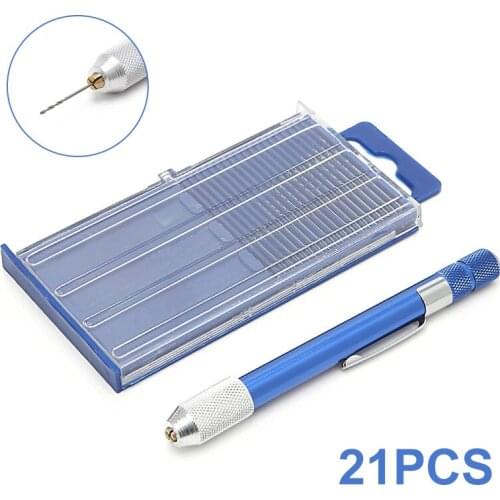 21 Pcs Mini Micro Drill Bits Set Twist Drill Bits Set Index 61-80 with Tiny Small Aluminum Hand Drill For Hobby Woodworking